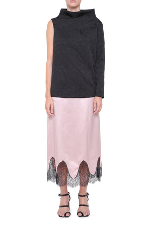 Pink viscose  skirt with lace details