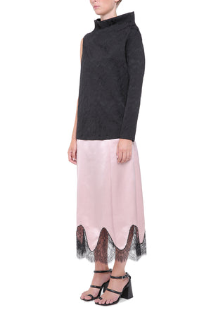 Pink viscose  skirt with lace details