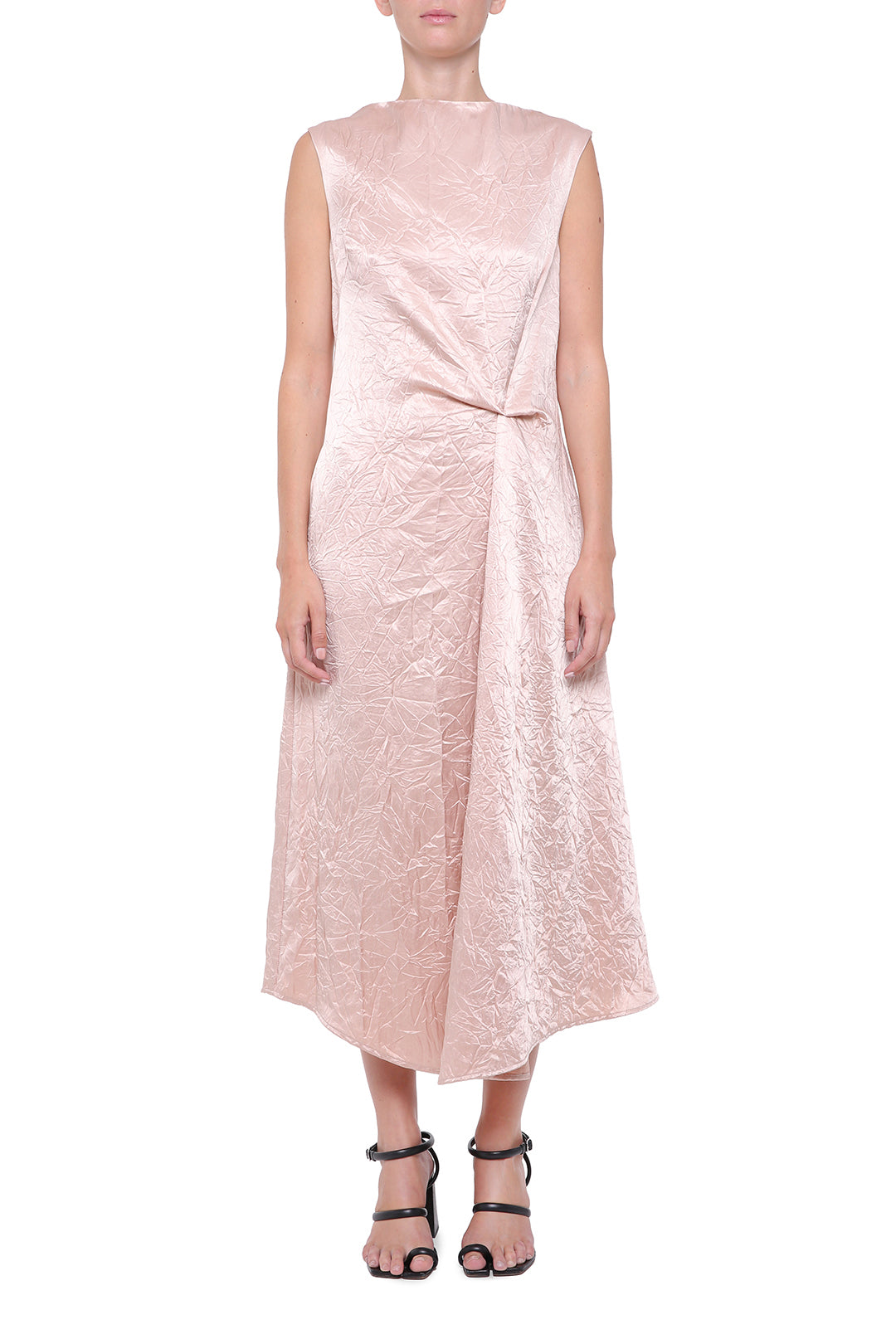 Pink viscose dress with pleats