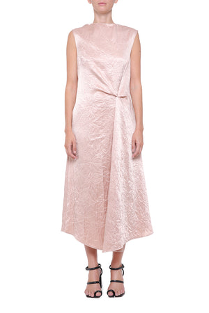 Pink viscose dress with pleats