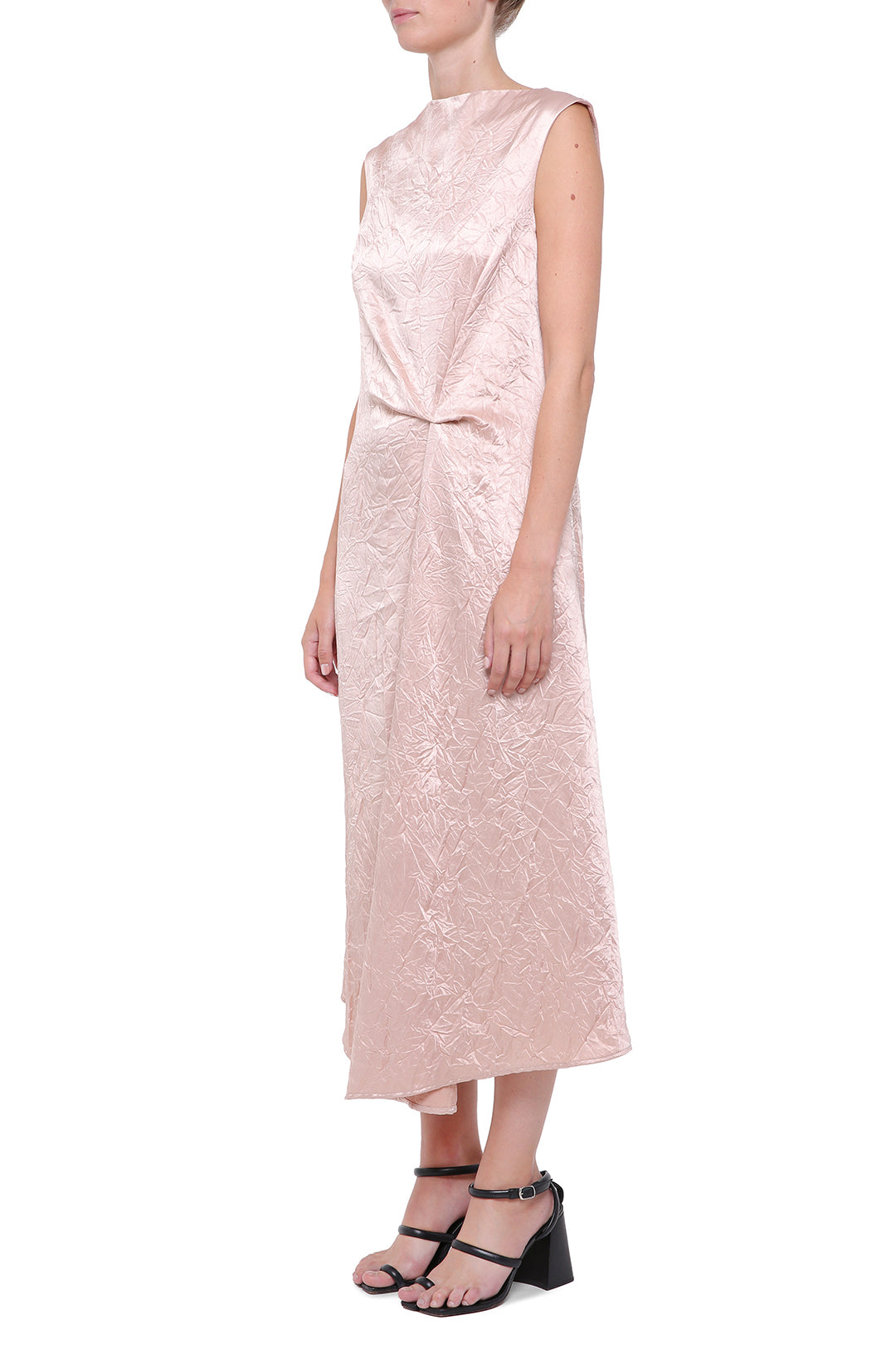 Pink viscose dress with pleats