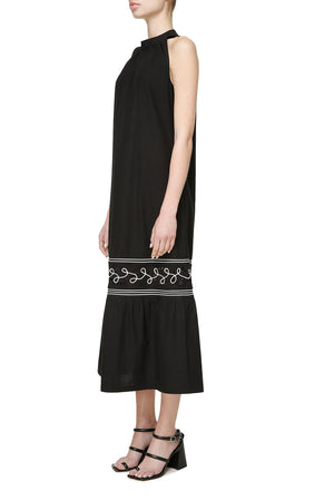 Black cotton embroidered dress