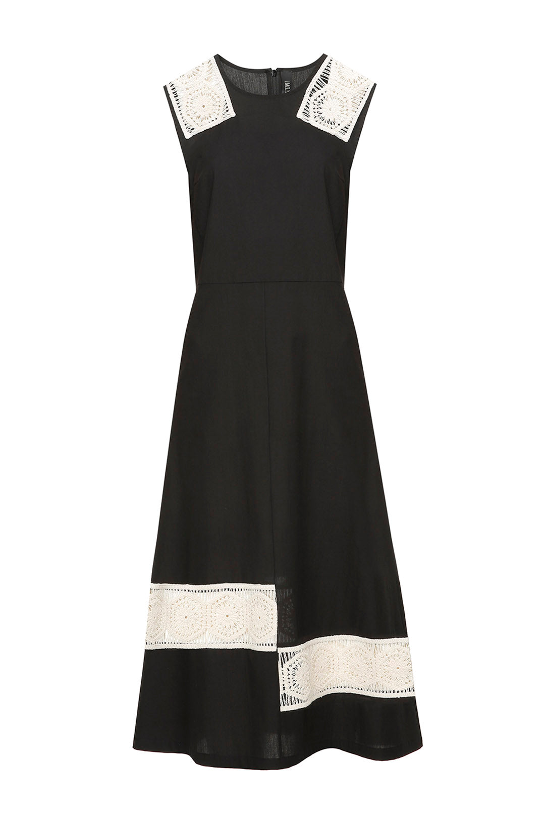 Black cotton dress with milk lace details