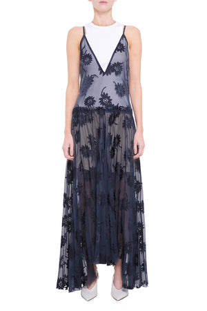 Navy blue printed chiffon dress