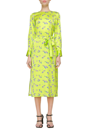 Lime silk printed dress