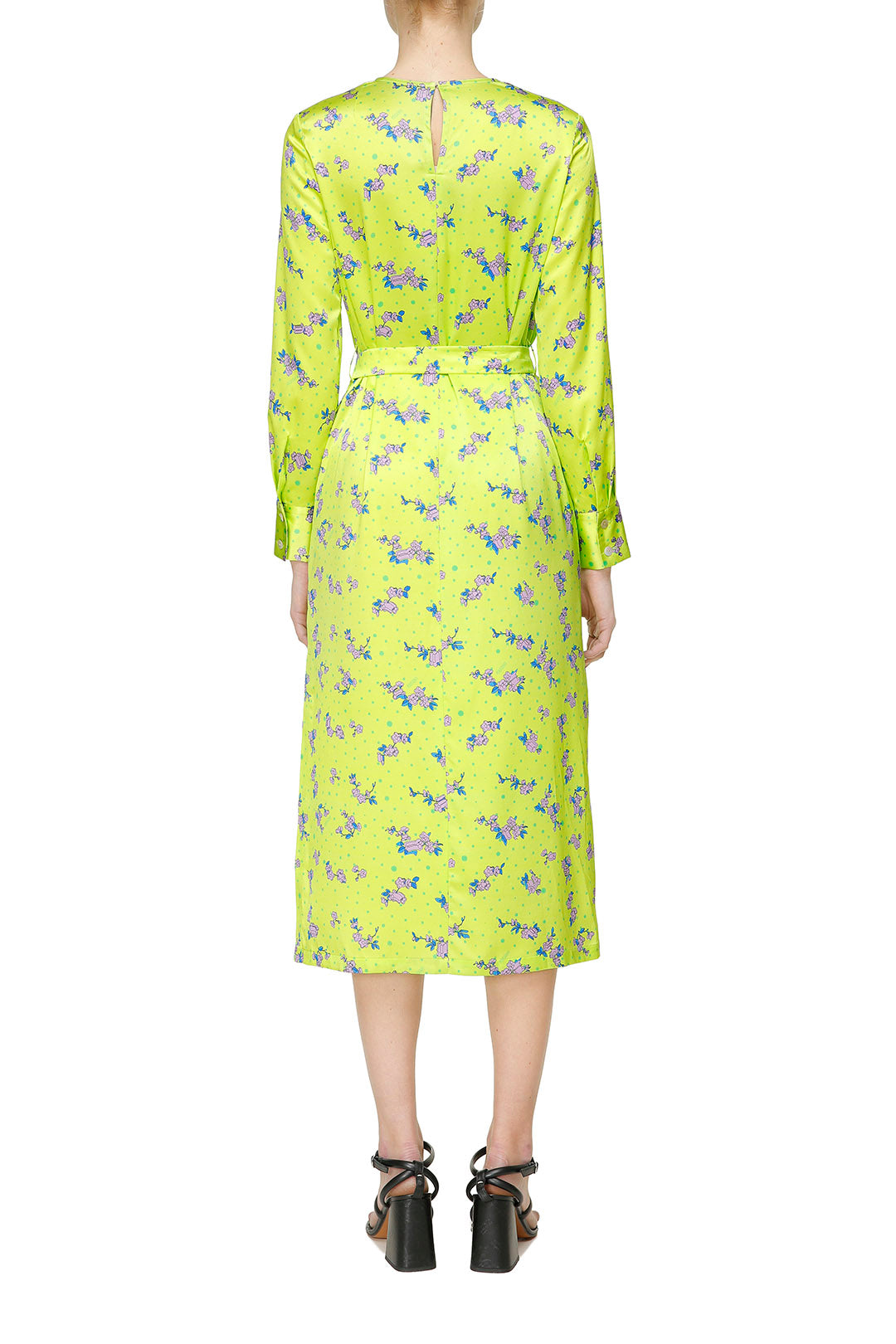 Lime silk printed dress