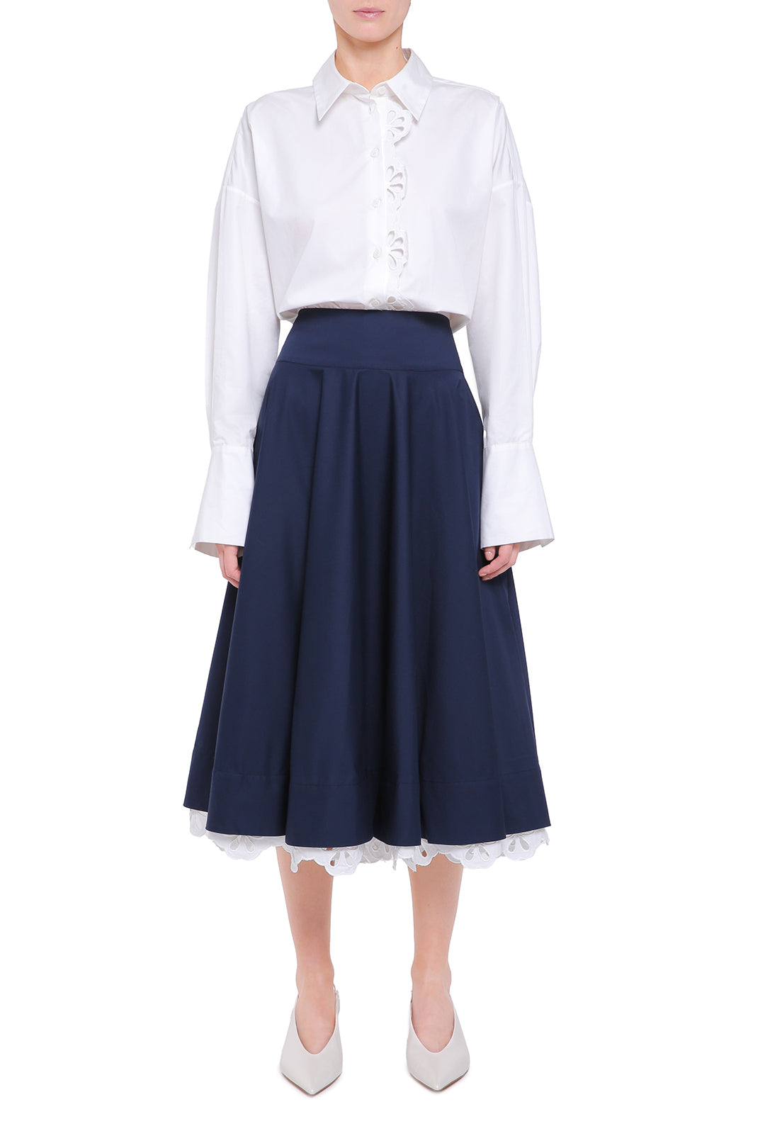 Navy blue cotton skirt with removable detail