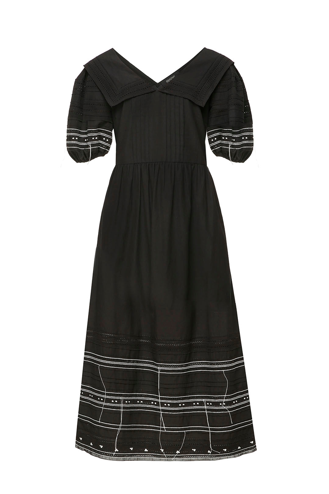 Black cotton dress with hand embroidery