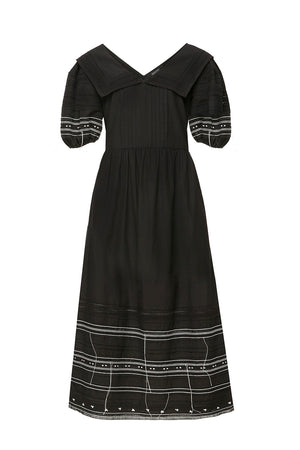 Black cotton dress with hand embroidery