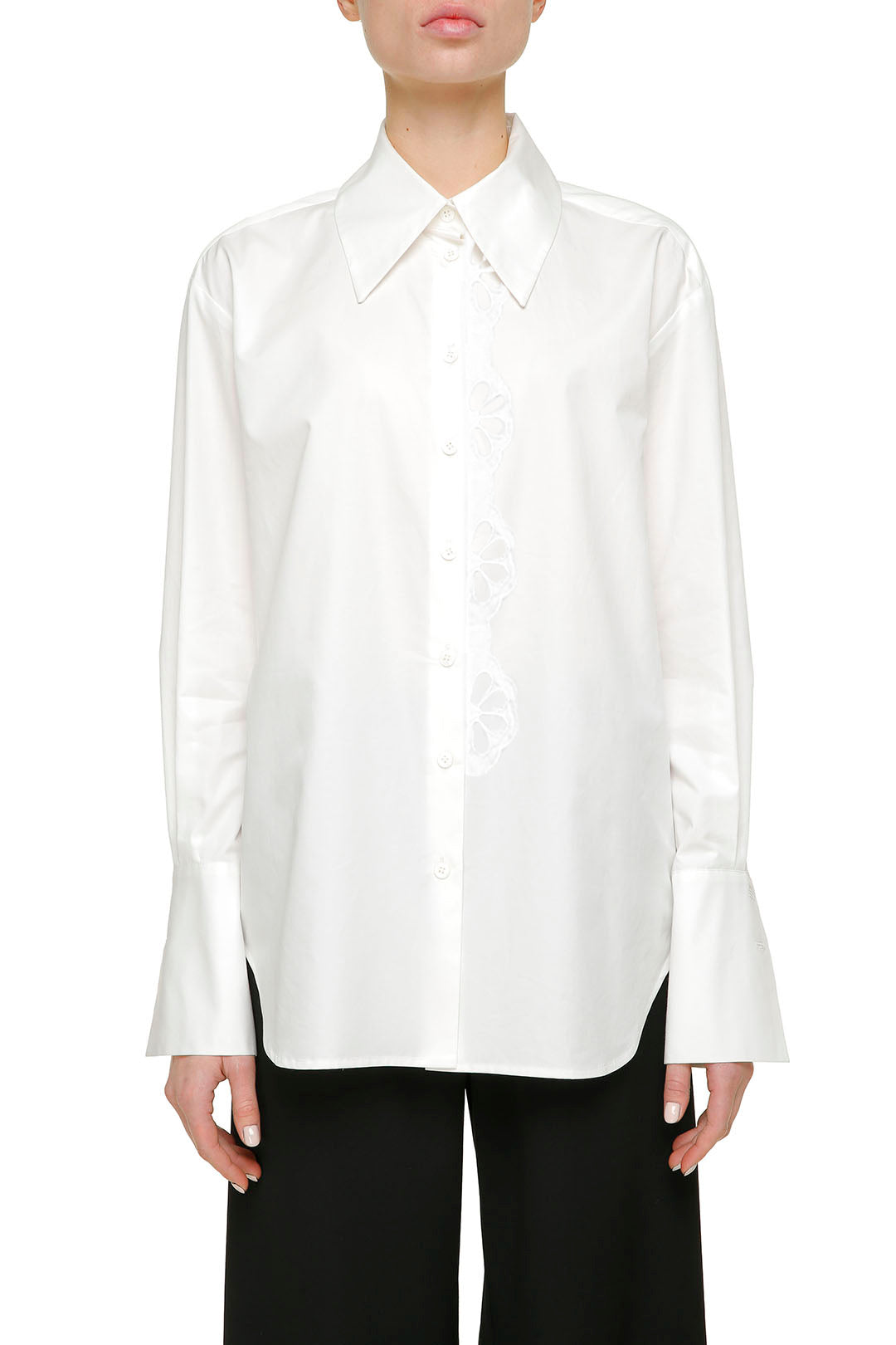 White oversized cotton shirt with removable detail