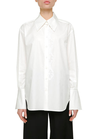 White oversized cotton shirt with removable detail
