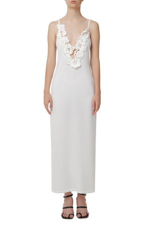 White slip-dress with hand-knit details – POUSTOVIT