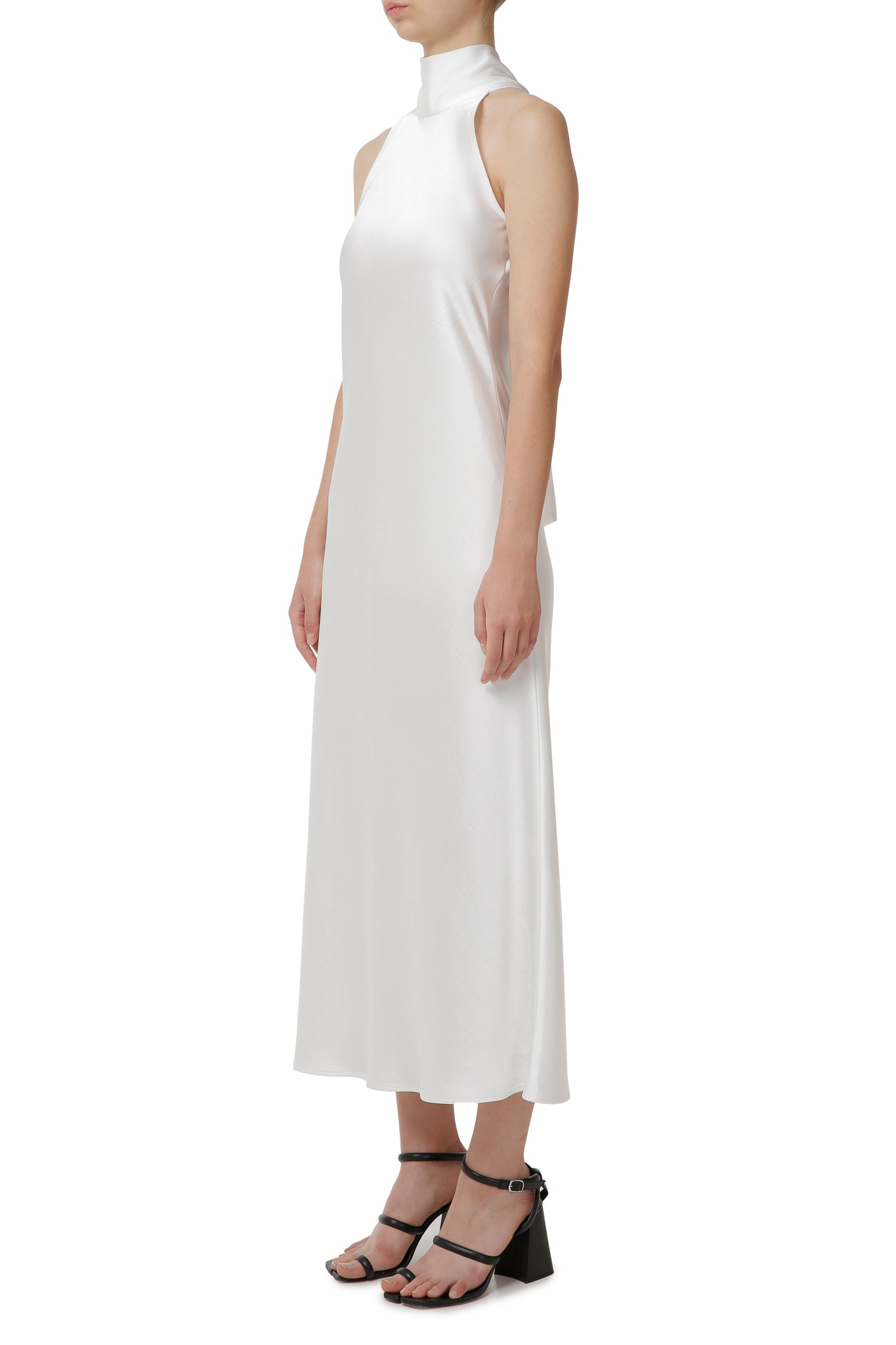 White viscose midi dress with ties