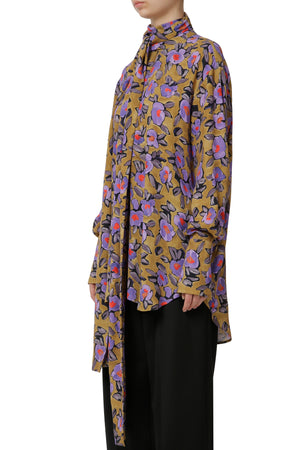 Floral blouse with ties on the neck