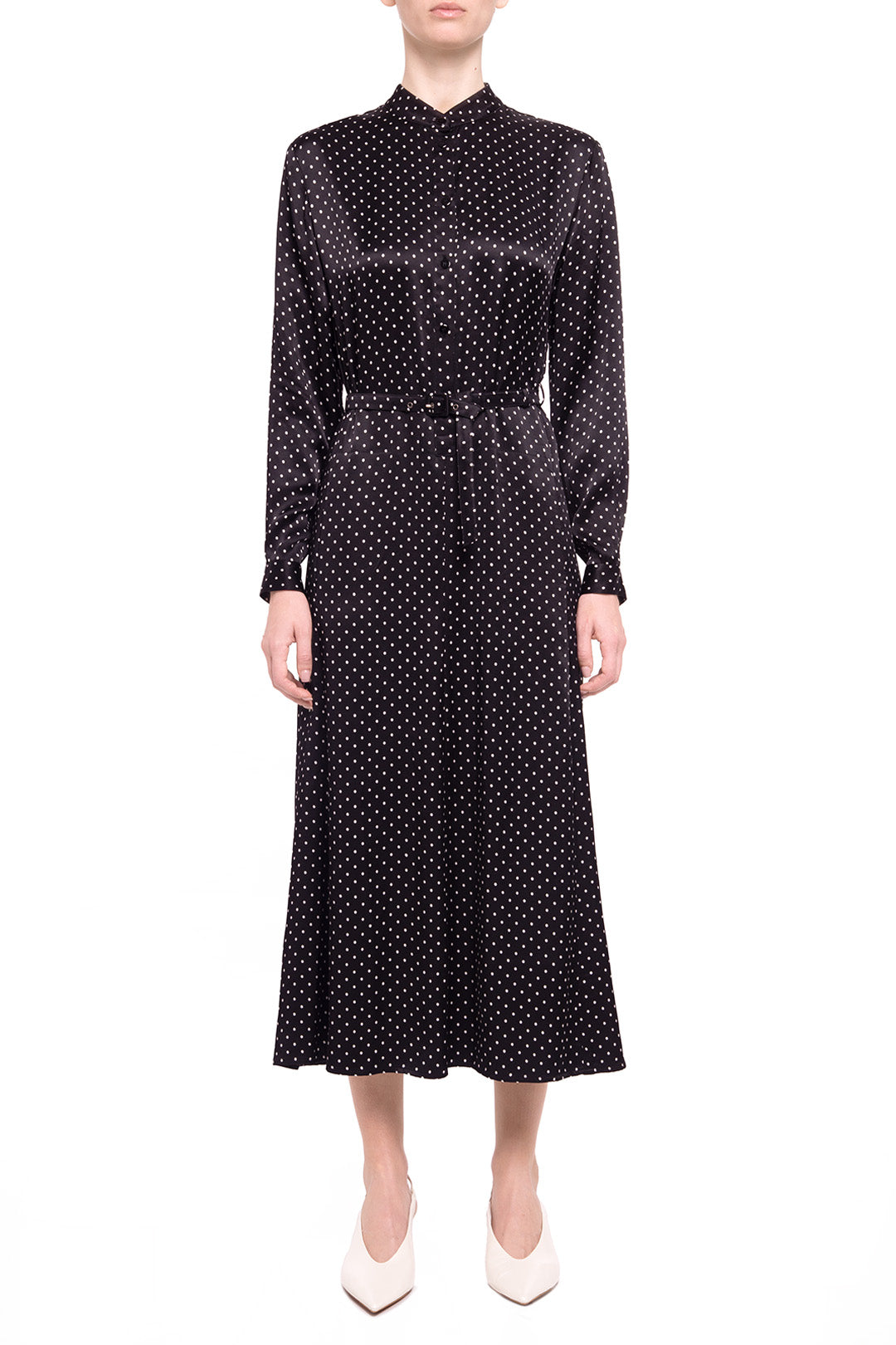 Black polka dot shirt dress