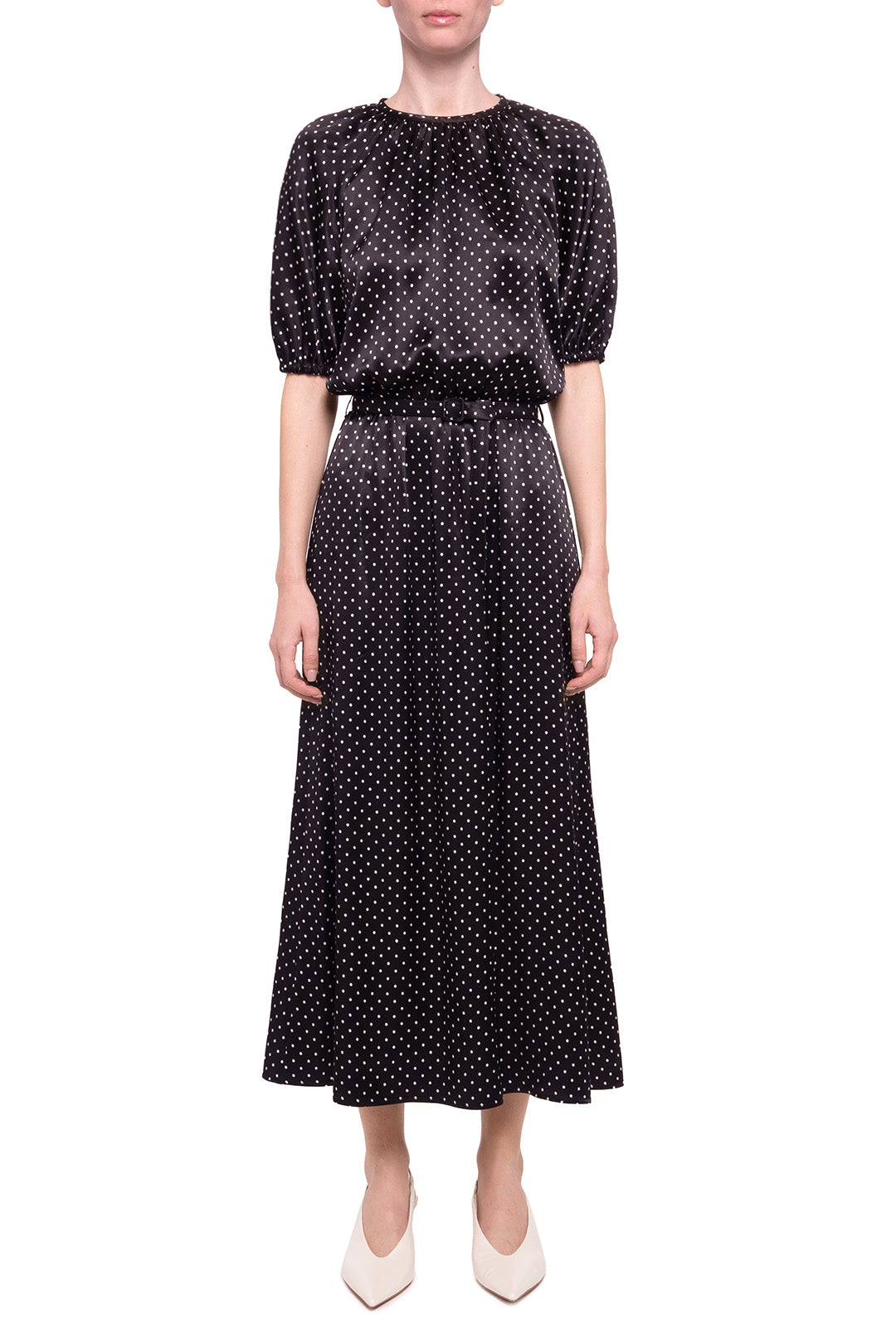 Black viscose polka dot dress