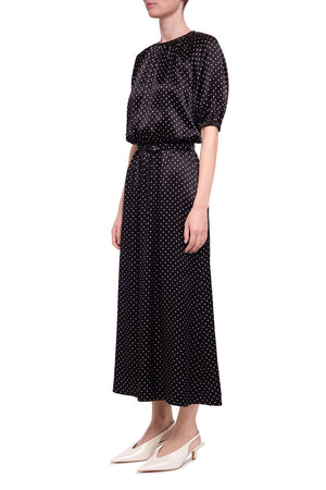 Black viscose polka dot dress