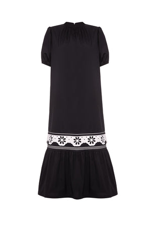 Black cotton embroidered dress