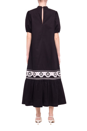 Black cotton embroidered dress