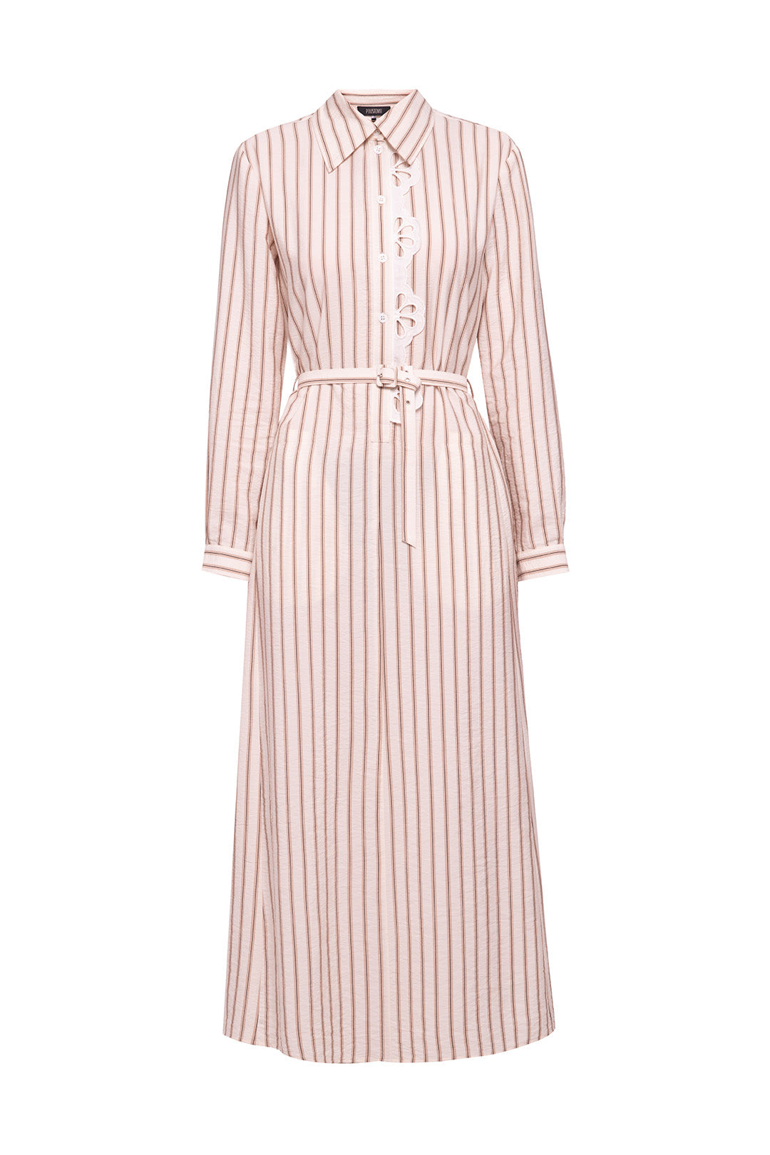 Beige striped shirt dress with removable detail