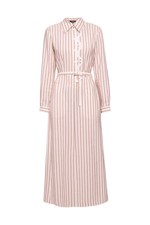 Beige striped shirt dress with removable detail