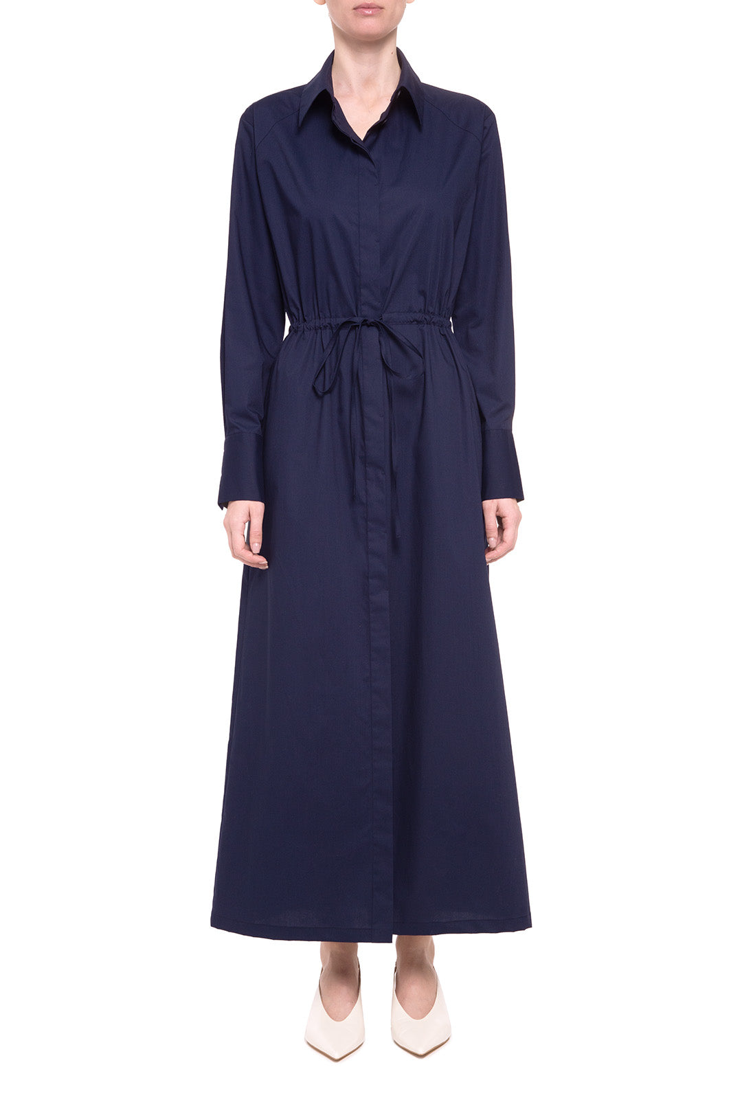 Navy blue cotton shirt dress