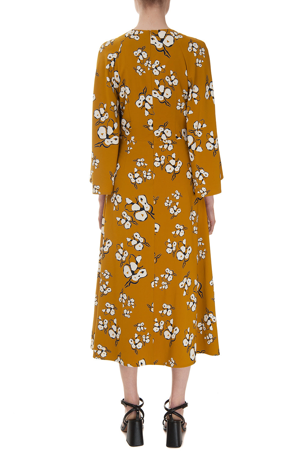 Mustard printed midi dress