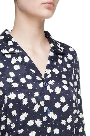 Navy blue floral printed shirt dress