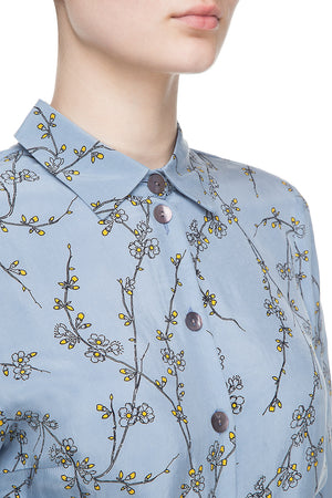 Blue floral printed shirt dress