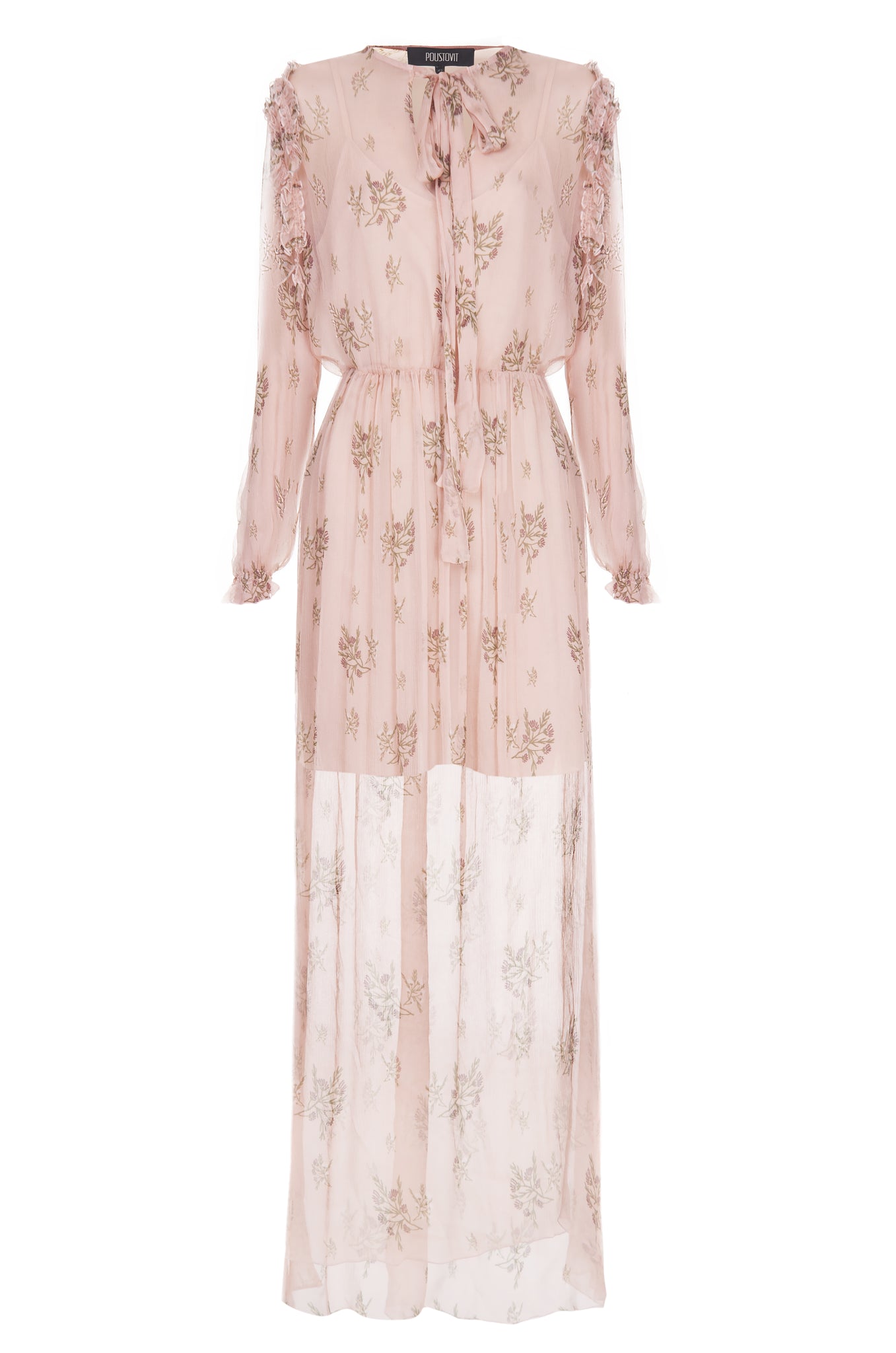 Beige printed silk chiffon dress